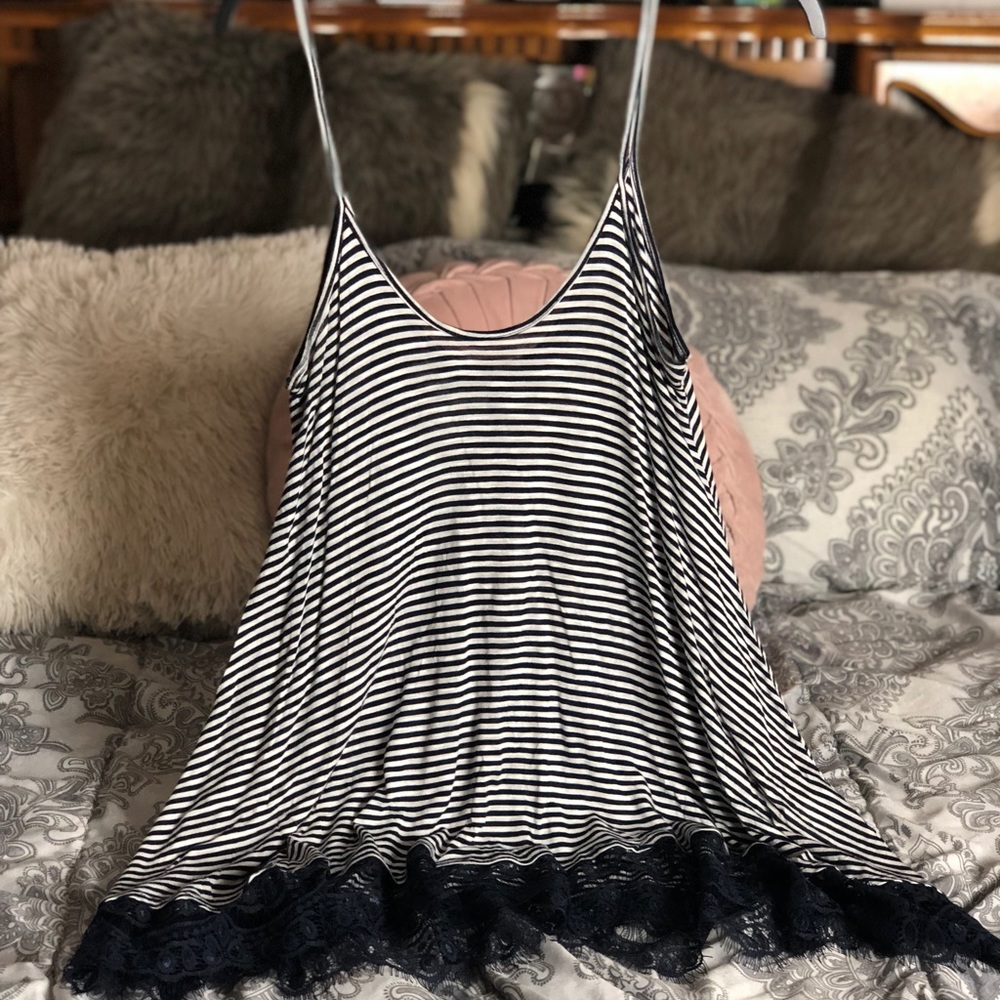 Striped Tunic Tank with Lace